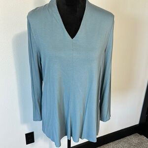 Eileen Fisher Blue Tunic with Relaxed Fit and Mandarin Collar
